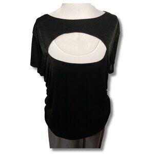 GRAND BEACH CLUB Black plus-size keyhole neckline short-sleeve top 2X XXL shirt